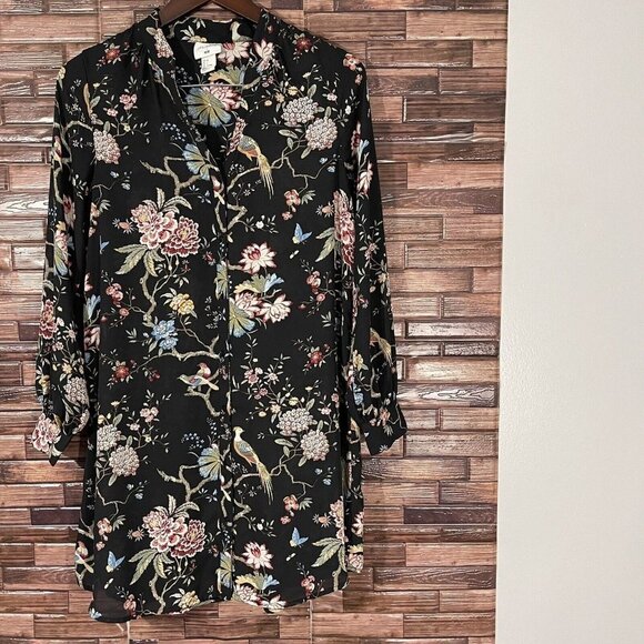 H&M By GP & J Baker Black floral bird print Tunic Shift Dress Size 6 - Picture 1 of 6